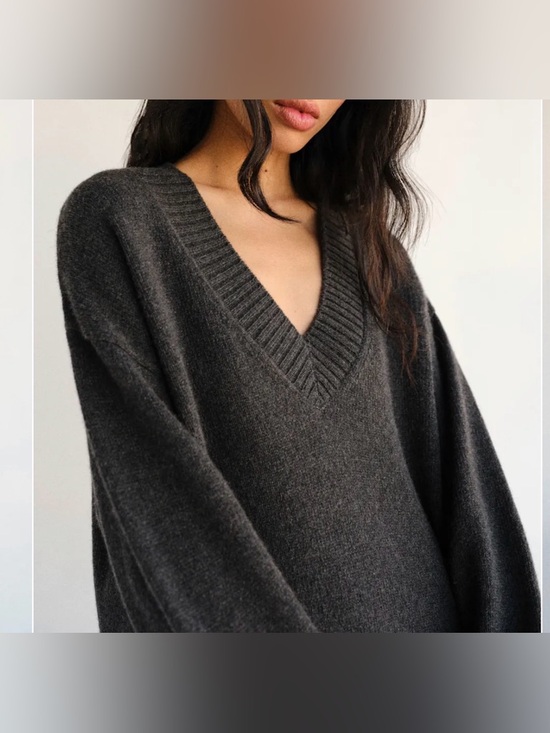 Reformation Sweaters - Reformation Charcoal V-Neck Cozy Knit Sweater